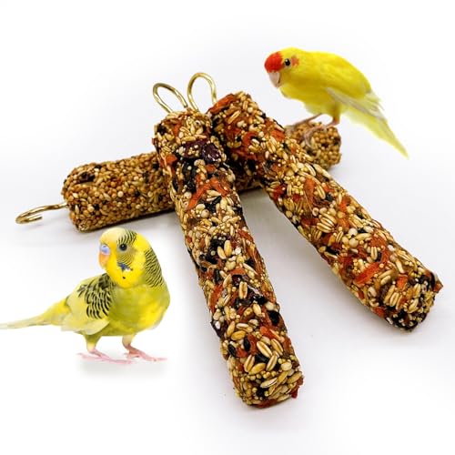 3PCS Parakeet Treat,Natural Parrots Treat Sticks,Vegetable & Grain Style Sticks,Bird Treats for Cockatiel Lovebirds Budgies Canary Finches Myna Conure