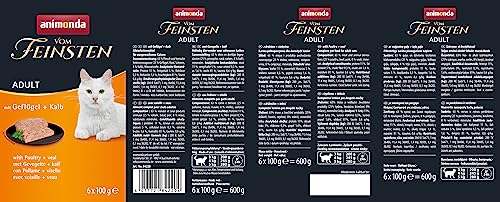 animonda vom Feinsten Katzenfutter nass mit Geflügel + Kalb (6 x 100g), getreidefreies Katzenfutter nass ohne Zucker, mit frischen, fleischigen Zutaten