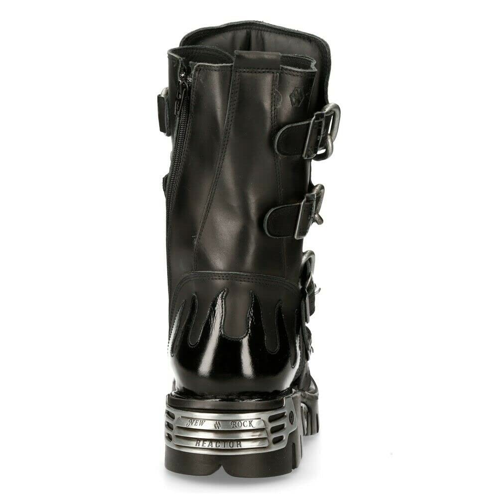 New Rock 727-S1 Metallic Schwarzes Leder Spikes Gotisch Mittlere Wade Punk Rock Stiefel