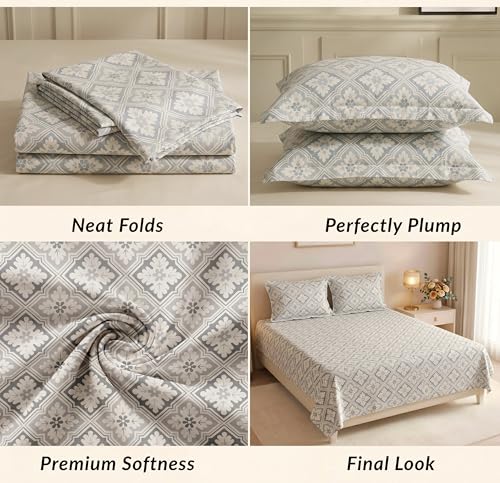 Image of HOMEKART 210 TC Premium Cotton Double Bed Bedsheet with 2 Pillow Covers | Double Bed Sheet Set | Soft, Breathable, Skin Friendly, Wrinkle Resistant & Fade Resistant |228 x 254 cm | Bedding for Home
