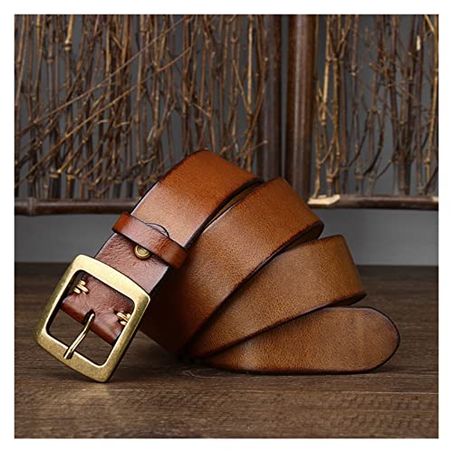 Belt Men 3.8 cm Wider, Thick Vintage Belt, Men's Belt Made of Solid Brass, Brass Thorn Buckle, Men's Jean Belt (Color : A, Size : 125cm)3