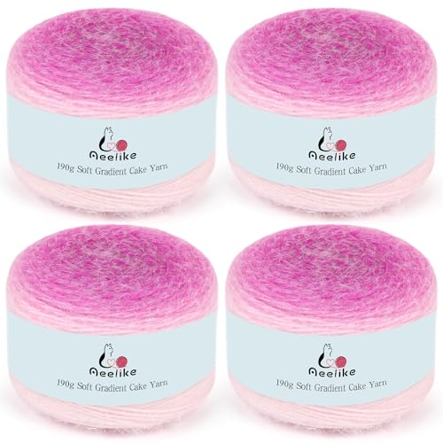 Image of Aeelike Ombre Yarn for Crocheting, 4 PCS Colorful Gradient Yarn #4 Medium, Each 190g(6.7 oz) 400m(437.5 Yards) 71% Acrylic 29% Nynon, Soft Cake Crochet Yarns for Blanket, Scraves, Sweaters, Color I