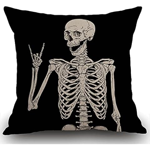 Smooffly Skull Human Skeleton Cotten Linen Cushion Cover Human Skeleton Posing Decorative Square Throw Pillow Case Pillowcase for Couch Livingroom Sofa Bed 45cm x 45cm,18x18 Inches Cover