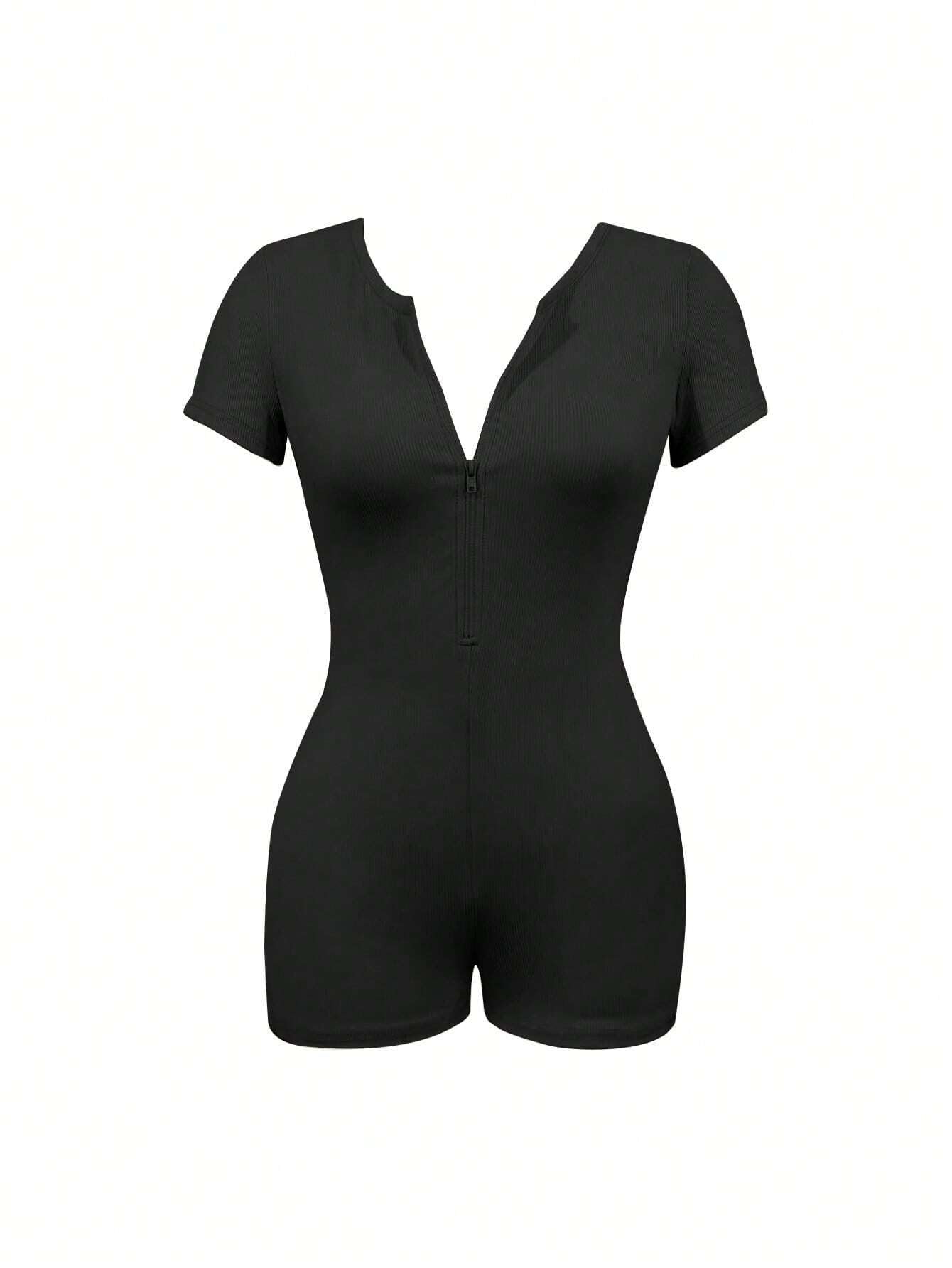Molilove Combinaison sexy à imprimé guépard pour femme - Manches courtes - Col en V - Fermeture éclair - Short moulant - Barboteuse Y2K