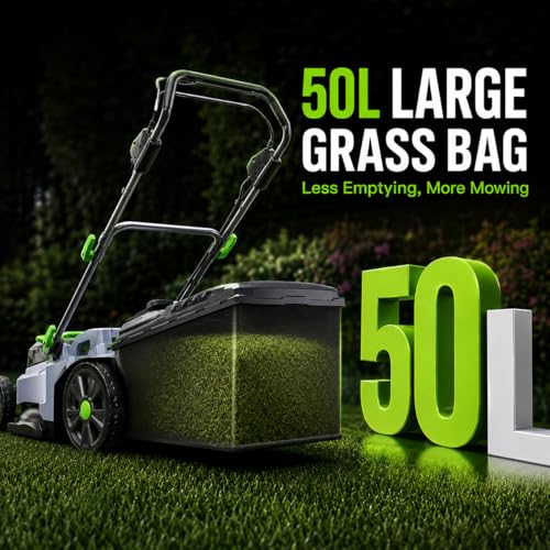 40V Cordless Lawn Mower, 17-Inch Walk Behind Lawnmower with 2 x 20V 4.0Ah Battery, Brushless Motor, 6 Cutting Heights, 50L Grass Bag, for Garden/Patio/Yard/Lawn - Image 6