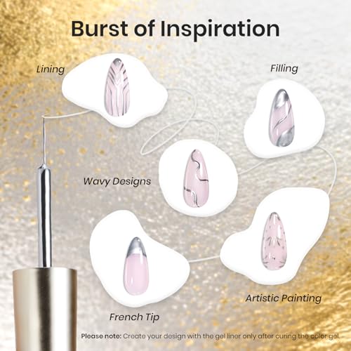 Image of Beetles Gel Liner Nail Polish Set Metallic Silver Gold 2pcs Gel Nail Polish Art Chrome 3D High-Gloss Effect for Nail Paint Design with Thin Brush DIY French Manicure Gifts for Women