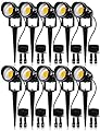 SUNVIE 12W Low Voltage LED Landscape Lights with Connectors, Outdoor 12V Super Warm White (900LM) Waterproof Garden Pathway Lights Wall Tree Flag Spotlights with Spike Stand (10 Pack with Connector)