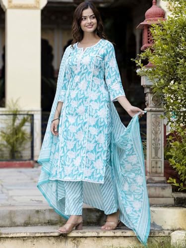 Image of PARTHVI Women Straight Floral Printed Kurta and Pant Set with Dupatta | Ethnic Set | Dupatta Set | Suit Set | Kurta Set | Wedding Suit Set