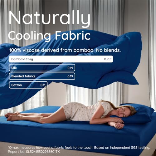 Image of Bambaw Queen Size Duvet Cover Set 3pcs 100% Viscose Derived from Bamboo, Cooling, Super Soft Bedding Set, Luxury, No Comforter (Navy Blue)