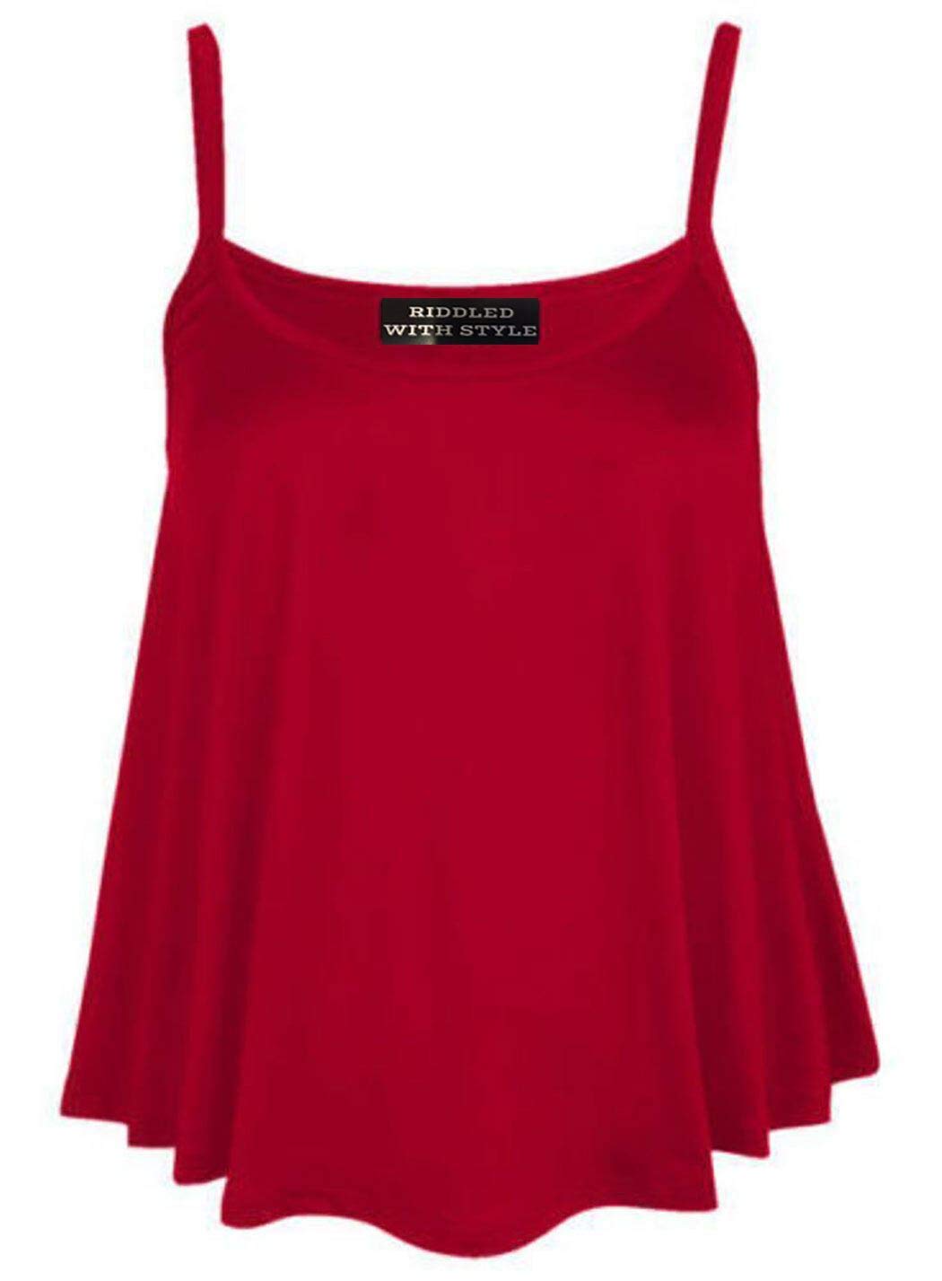 Wickedfashions123 Women's Red ’S Plus Size Plain Sleeveless Cami Swing Vest Top Fla Strappy Cami Vest Top Casual Wear Fancy Party Wear Camisole Shirt Top Uk Size 8-28