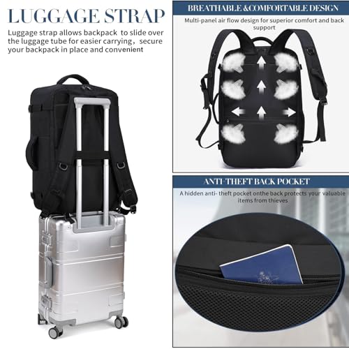 ENZOSUM Handgepäck Rucksack 55x35x25 für Flugzeug Handgepäck 55x35x25cm für Air France 50L Groß Reiserucksack Tasche Laptop Rucksack für Herren Damen,Schwarz