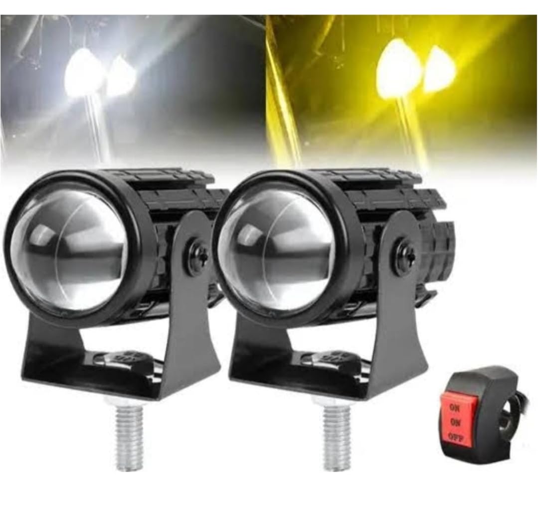 Motorcycle LED Fog Light Set with Dual Color White and Yellow | Pack of 2, Includes ON/OFF Switch, Lens Projector, Handlebar Mount, High/Low Beam-image-41