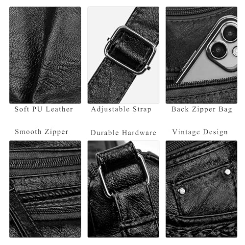 Image of WITERY Crossboby Bag for Women - Soft PU Leather Multi-Pocket Shoulder Bag Handbag with Adjustable Strap