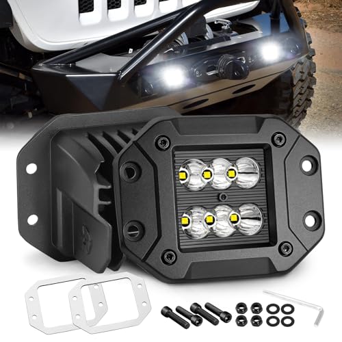Flush Mount LED Pods, Nirider 2PCS 120W 5 Inch CREE LED Fog Lights Flush Off Road Light Pods Spot Light Bars Back Up Reverse Bumper Lights for Truck Car SXS UTV ATV Tractor Boat by NR NIRIDER - Image 2