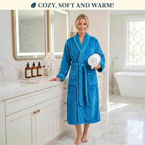 Image of PAVILIA Plush Robe for Women, Soft Fleece Long Spa Robe, Ladies Bathrobe with Pockets