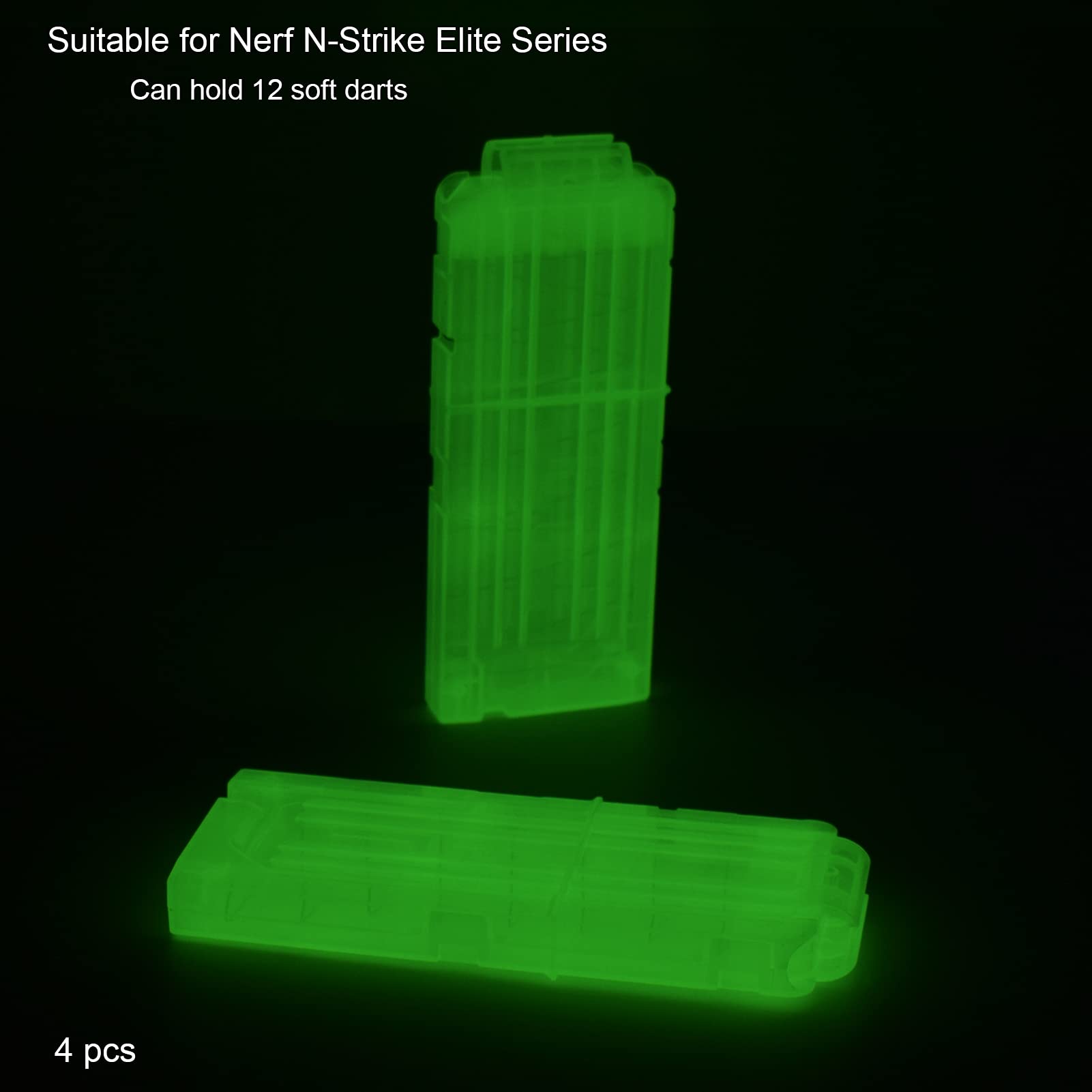 4-Pack Soft Bullet Clips – 12-Dart Quick Reload Magazines For NERF N-STRIKE ELITE Blasters (Green)