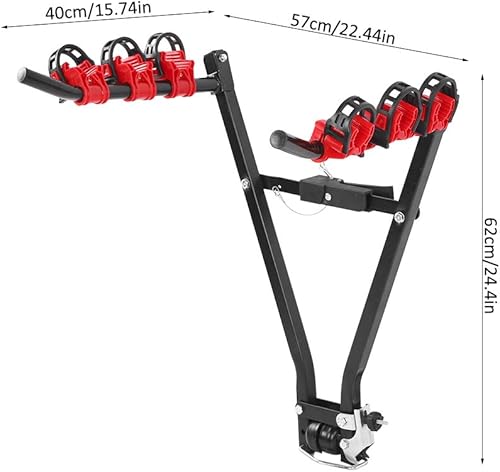 Miniatura 2 de Pssopp Soporte de acero resistente para 3 bicicletas, capacidad de carga de 132.3 lbs, marco en forma de V para SUV