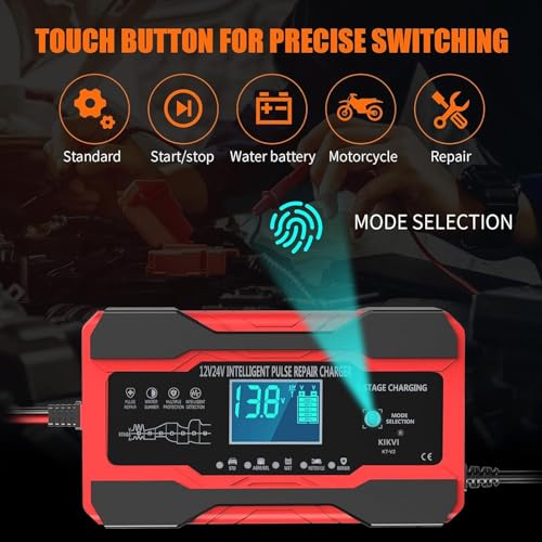 Image of 24 V 10-Amp Battery Charger, Smart Trickle Charger 12V 24V Car Battery Charger Fully Automatic Maintainer Desulfator w /Temp Compensation for Car Truck Lawn Mower Boat Marine Batteries