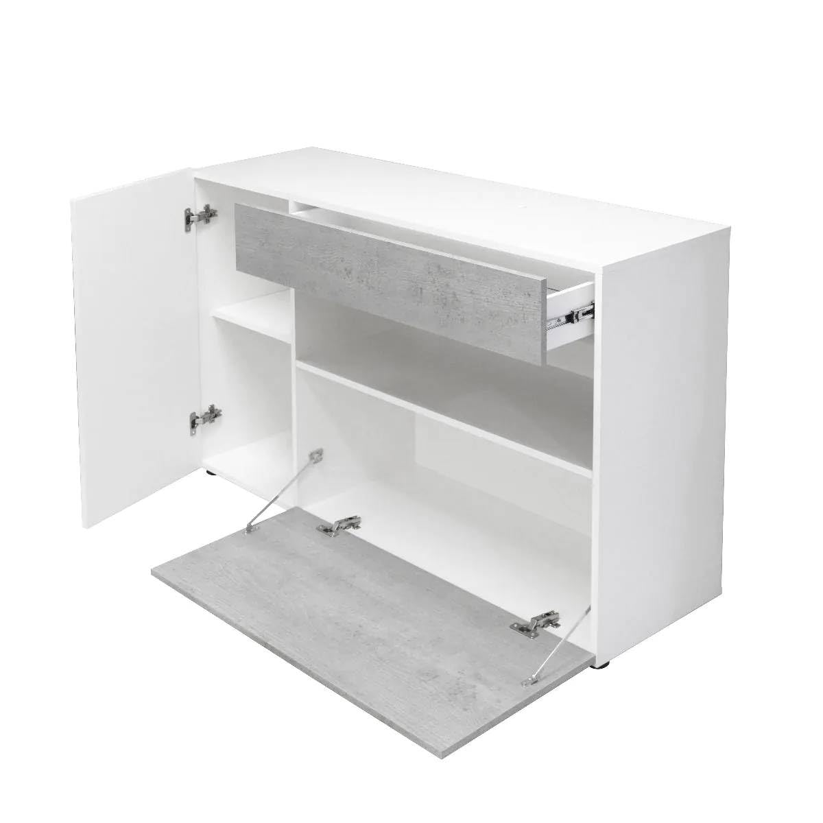 Bissolo Casa Credenza Moderna con 1 Cassetto e 2 Ante – Mobile Contenitore in Legno Bianco Effetto Cemento 130 X 41 X H. h.81