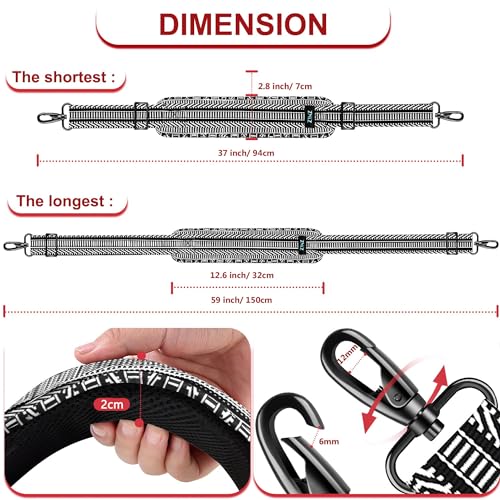 Image of ZINZ Shoulder Strap 59 Inch Universal Bag Strap with Ultra-thick Fixed Breathable Pad Adjustable Heavy-duty Shoulder Strap for Laptop bag Crossbody Gym Bag Camera Bag and more - Black White Jacquard