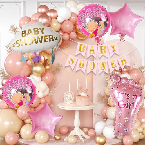 Image of Rozi Decoration Baby Shower Party Decoration Kit with Foil Balloons, Banner, Latex Balloons, Arch Tape, Girl Theme Backdrop Set Pack of 64