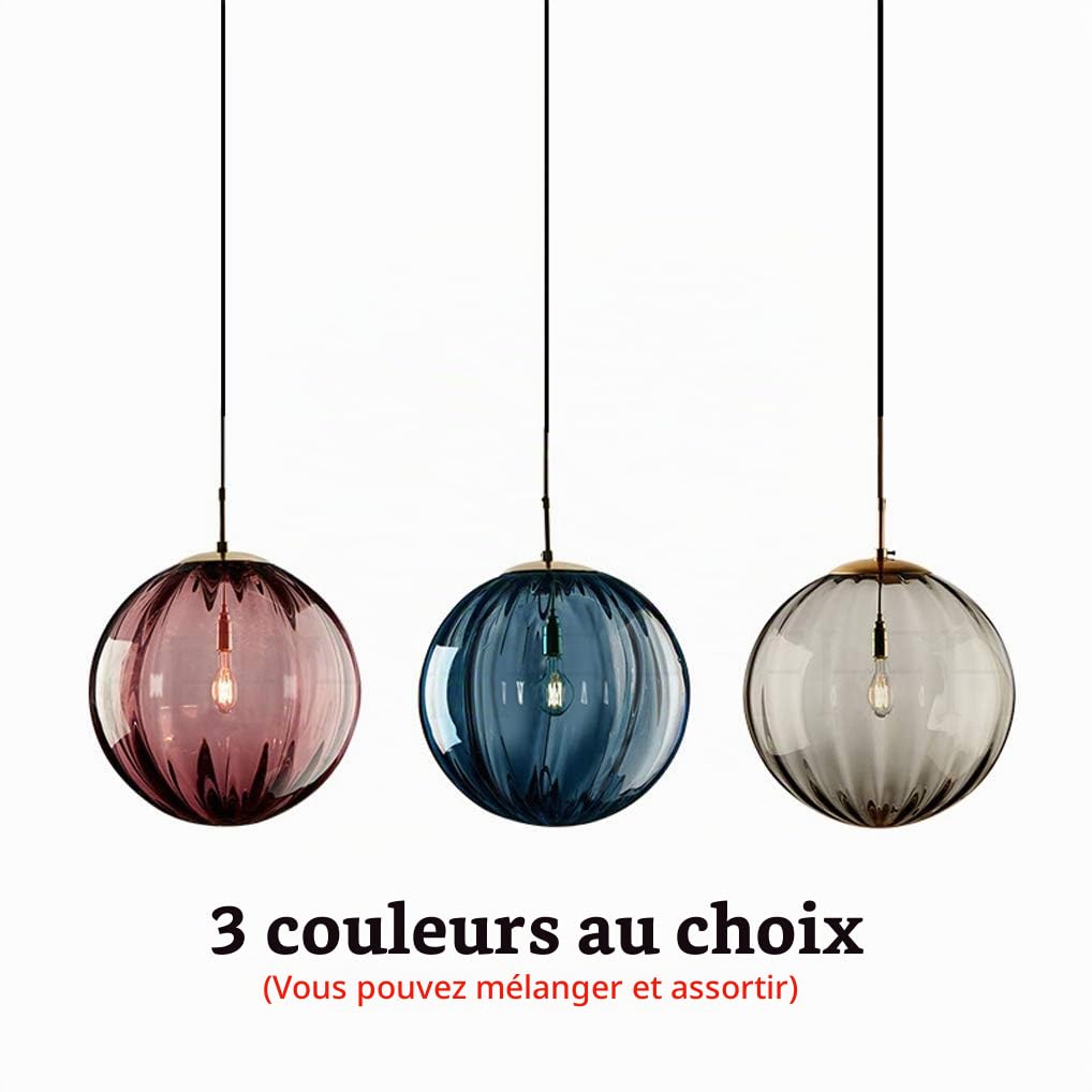 LANMOU Lampe à Suspension en Verre Boule, Lampe Suspension Table Salle à Manger Réglable, Suspensions Luminaire en Verre Industrielle Vintage Lustre Chambre Salon, E27, Ø20cm, Gris