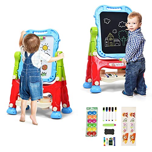 Costzon Art Easel for Kids, 360° Rotate Double Sided Standing Art Drawing Board