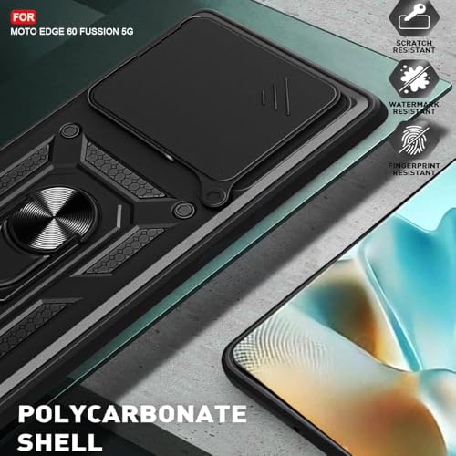 Image of Luxe Back Cover for Motorola Edge 60 5G / Motorola Edge 60 Fusion 5G | D10 Tough Armor Case | Sliding Camera Shield | 360 Protection | Kickstand Ring Holder | Military-Grade Shockproof Bumper Case