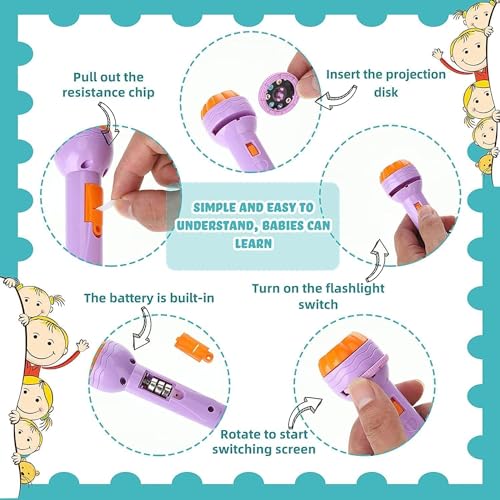 Image of Mini Projector Torch Toy, 3 Slides 24 Patterns Slide Flashlight Torch for Kids Projection Light Toy Slide Lamp Educational Learning Night Light (Pack of 1)