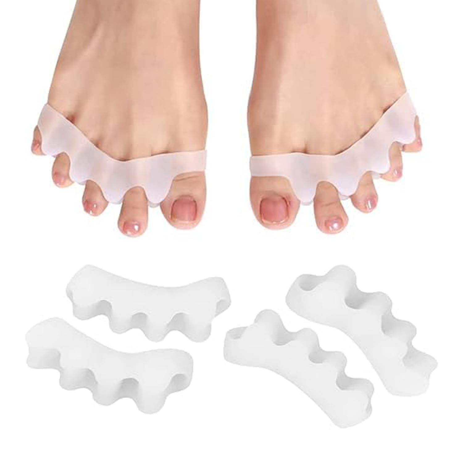 Homava Toe Separators for Men Women, 4 PCS Silicone Gel Toe Spacers Bunion Corrector, Toe Spreaders & Straighteners for Bunions, Plantar Fasciitis, Overlapping Hammer Toes, Toe Alignment, Yoga Practice | White-image-21