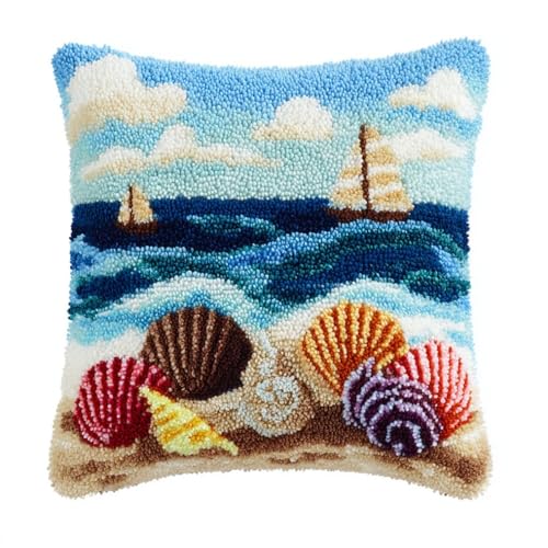 Kit de bordado latch hook para funda de almohada DIY con diseño marítimo de 43x43cm