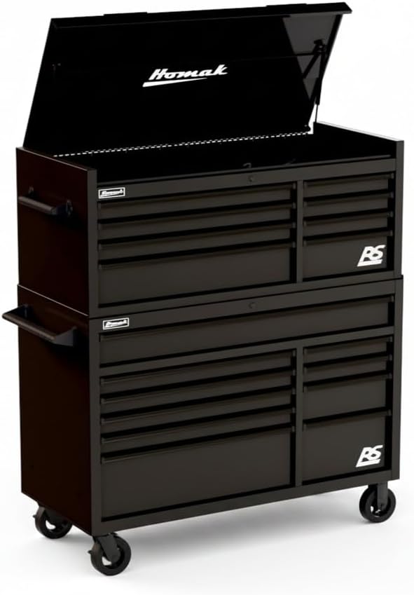 Homak 54" RS Pro Combo Rolling Cabinet, Hutch or Top Chest, 54" W x 24" D x 72" H (Black, Tool Chest)