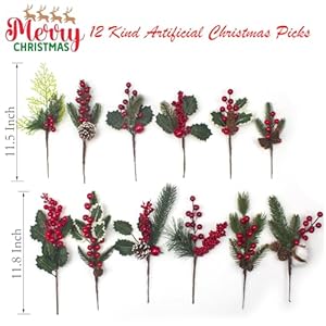 12 Kinds Artificial Christmas Picks - Assorted Red Berry Picks, Faux Pine Picks Spray with Pinecones & Holly Leaves for Stunning Floral Arrangement & Wreath Winter Holiday Season Decor 12 Kinds Artificial Christmas Picks Assorted Red Berry Picks Faux Pine Picks Spray with Pinecones Holly Leaves for Stunning Floral Arrangement Wreath Winter Holiday Season Decor