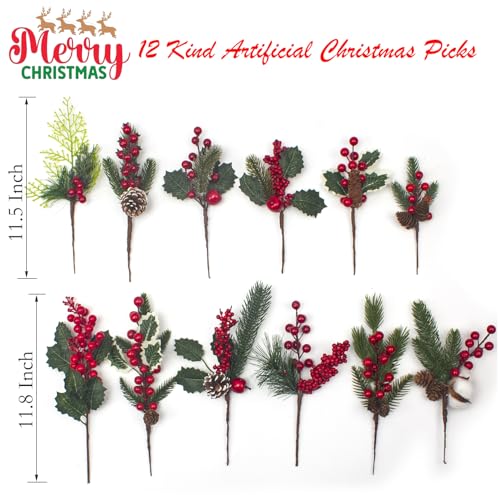 12-Kinds-Artificial-Christmas-Picks-Assorted-Red-Berry-Picks-Faux-Pine-Picks-Spray-with-Pinecones-Holly-Leaves-for-Stunning-Floral-Arrangement-Wreath-Winter-Holiday-Season-Decor 12 Kinds Artificial Christmas Picks Assorted Red Berry Picks Faux Pine Picks Spray with Pinecones Holly Leaves for Stunning Floral Arrangement Wreath Winter Holiday Season Decor