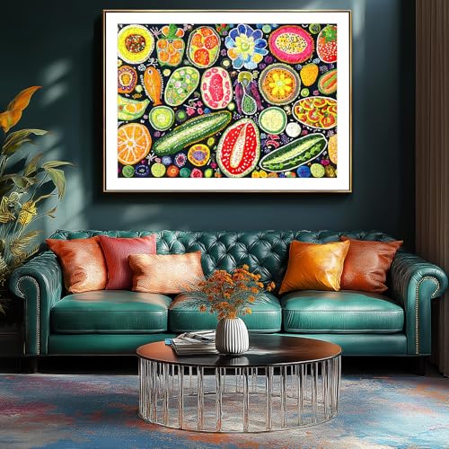 Colorful Fruits and Vegetables Jigsaw Puzzles 500 Pieces for Adults - Vibrant Whimsical Food Collage Art Puzzle with with Letters on Back 500 Piece Challenging Puzzle for Seniors(23''X15'') - image 4