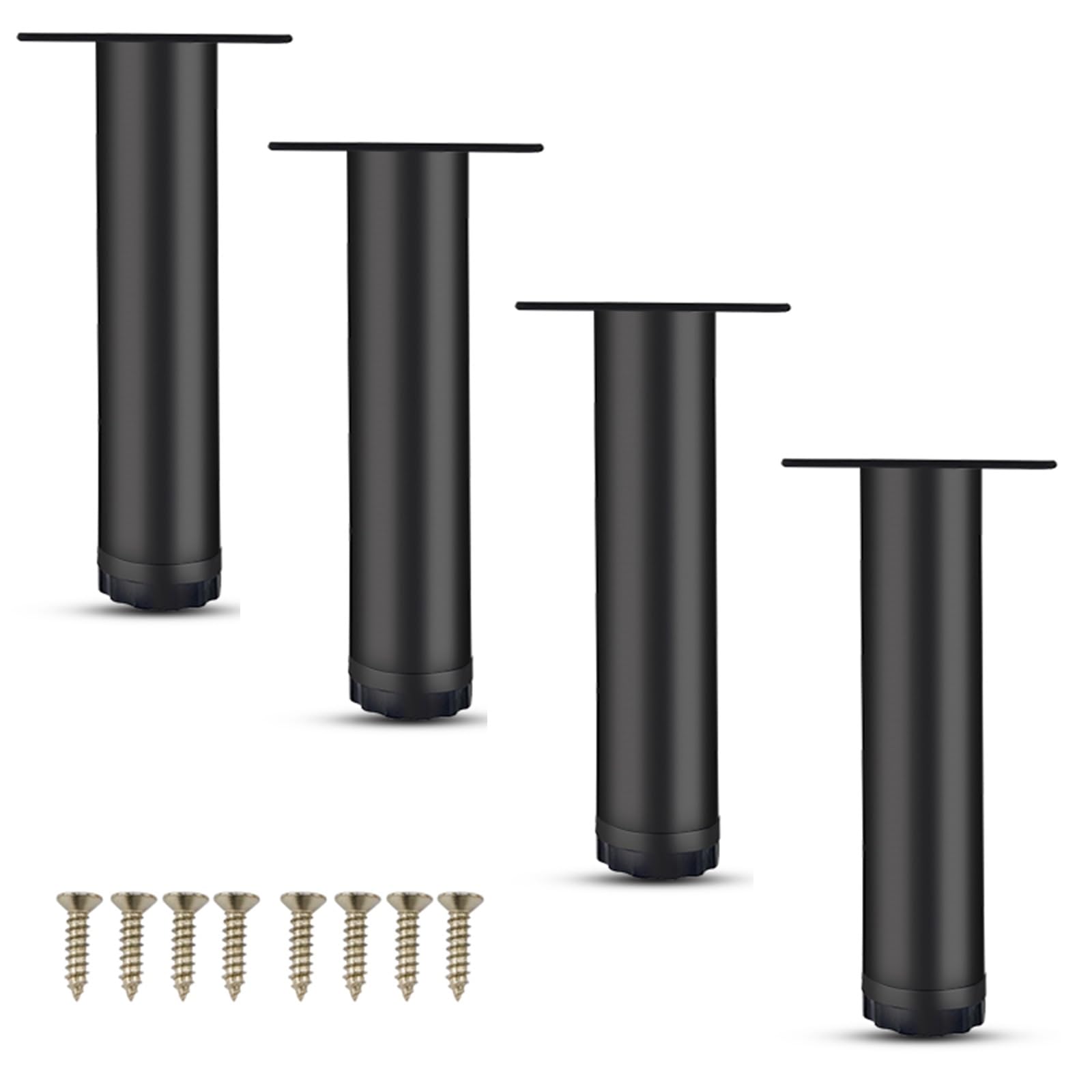 Generico Gambe Per Mobili Da 8/10/12 CM, Piedini Rotondi Regolabili In Metallo Divano, Confezione 4 Piedi Di Supporto Tavolo, Per Poltrona, Letto, Cassettiera(Nero,25cm/9.8in(4pcs))