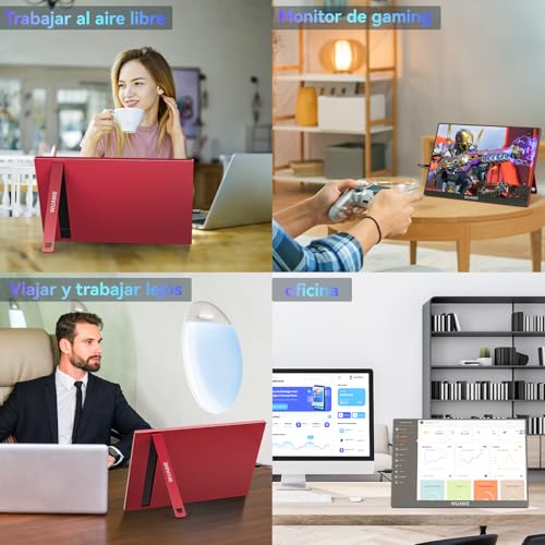 Image of WUAWE 16 inch Portable Laptop Monitor, 100% sRGB Portable Gaming Monitor with Built-in Stand, HDR and Freensync, External USB C Monitor for Laptop, PC, Phone, Switch and PS5(Red)