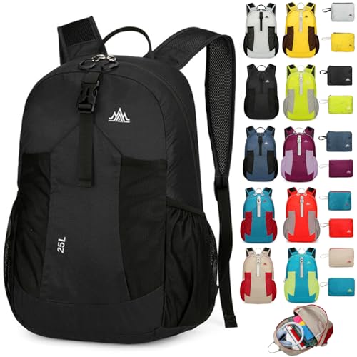 Mochila plegable impermeable ligera 25L negra