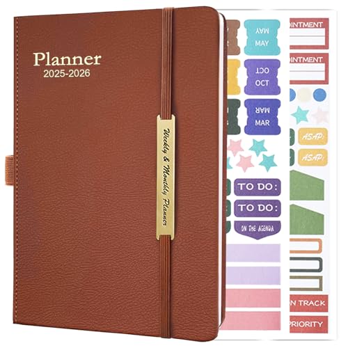 Yoawllty 2026-2027 Leather Planner Weekly and Monthly 18 Months Calendar book 2026 Appointment Book Daily Agenda Yearly Teachers Planner (brown)