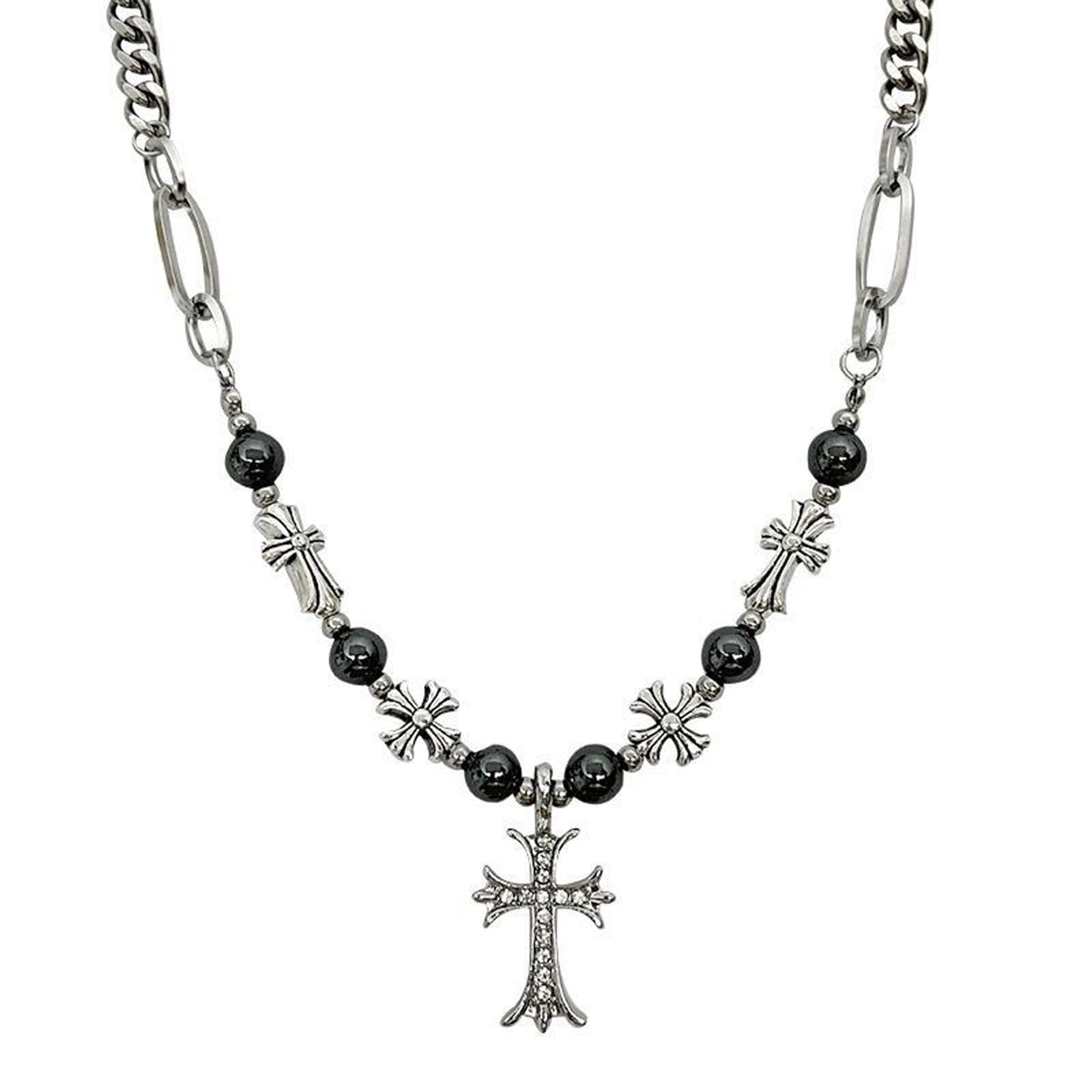 Gothic Jewellery Cross Necklace for Men, Alternative Fashion Chain with Beaded Cross Pendant, Religious Symbol Accessory for Daily Wear and Special Occasions-image-29