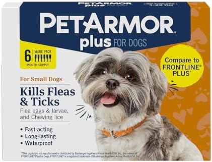 PetArmor Plus Flea and Tick Prevention for Dogs, Small Dog Flea and Tick Treatment, 6 Doses, Waterproof Topical, Fast Acting (5-22 lbs)