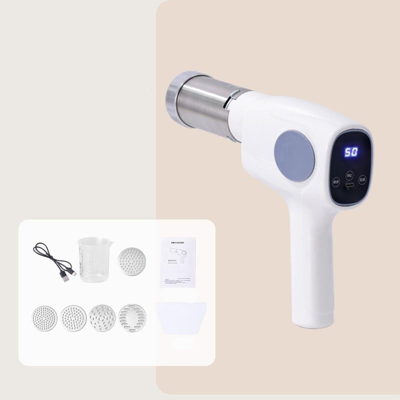 Máquina Eléctrica para Hacer Pasta Y Fideos, 5 Formas de Pasta, Carga USB, Portátil, para Lasaña Y Ramen, Blanco