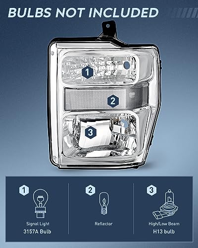 Image of Nilight Headlight Assembly Compatible with 2008 2009 2010 Ford F250 F350 F450 Super Duty Headlamps Replacement Chrome Housing Clear Reflector clear Lens Driver and Passenger Side