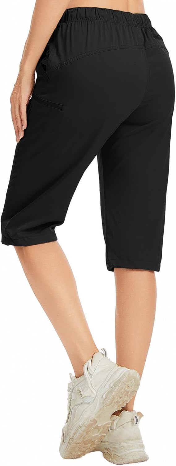 Capri Pants for women-15 Long Shorts Knee Length Capri Hiking Cargo Shorts Lightweight Quick Dry Elastic Waist for Casual - Image 2