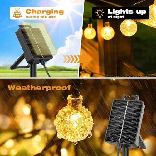 BG9D Solar Lichterkette Aussen,8M 40 Solar Lichterkette mit 8 Modi Speicherfunktion IP65 Wasserdicht Kristallkugeln für Garten,Terrasse,Balkon,Hochzeit,Bäume,Warmweiß