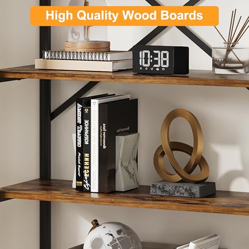 5 Tier Bookshelf with Storage Drawer, 81" Tall Book Shelf Vintage Bookcase w/Metal Frame, Rustic Open Bookshelf for Living Room Offic Bedroom Library (Brown)
