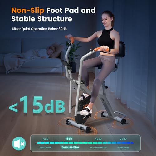 pooboo Foldable Exercise Bike, Stationary Bike with Elliptical Mode, 8 Level Magnetic Resistance, Silent Bike for Home Indoor, Fitness and Rehab Training, Adjustable Seat&Handrail, LCD monitor, 300LBS - image 2