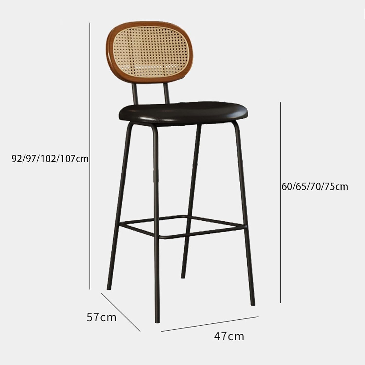 Taburetes de Bar de ratán de Altura de mostrador, Juego de 2, Modernos, tapizados en Piel sintética con Respaldo y Patas de Metal para Isla de Cocina.