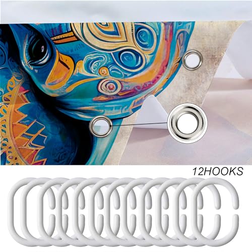 Miyotaa MIY-VFR3-E4HH Elephant Bohemian Shower Curtain Set 60Wx71H Inches African Wild Animal Indian Ethnic Wildlife Vintage Tribal Mandala Oil Painting Polyester Bathroom Curtain thumb #3