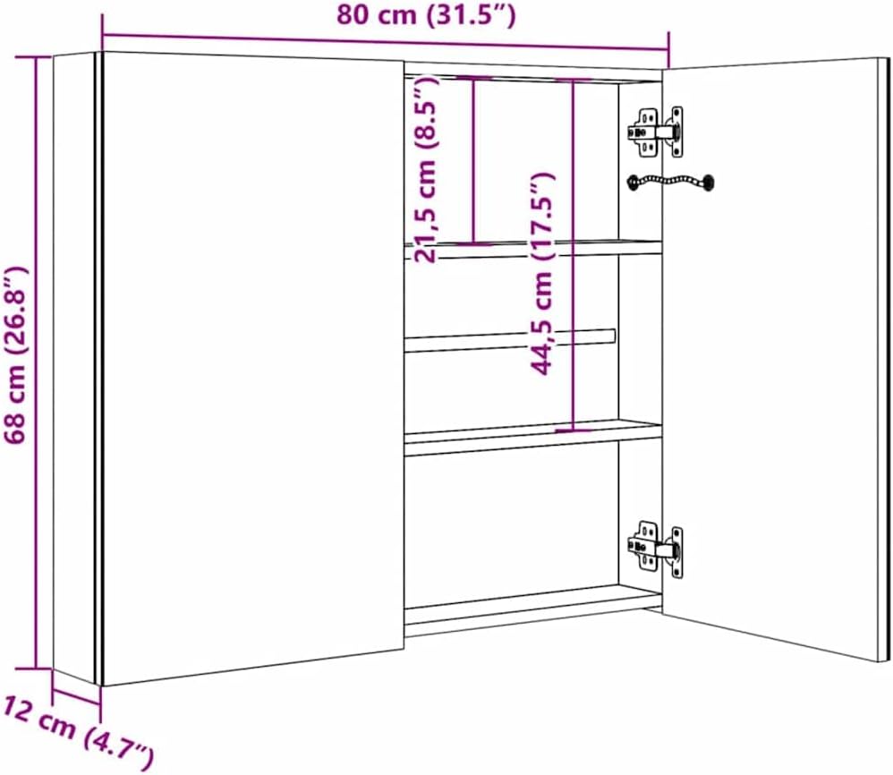 Contemporary LED Bathroom Mirror Cabinet with Built-in Lighting, Spacious Adjustable Shelves, and Wall-Mounted Design in Anthracite MDF and Glass Finish